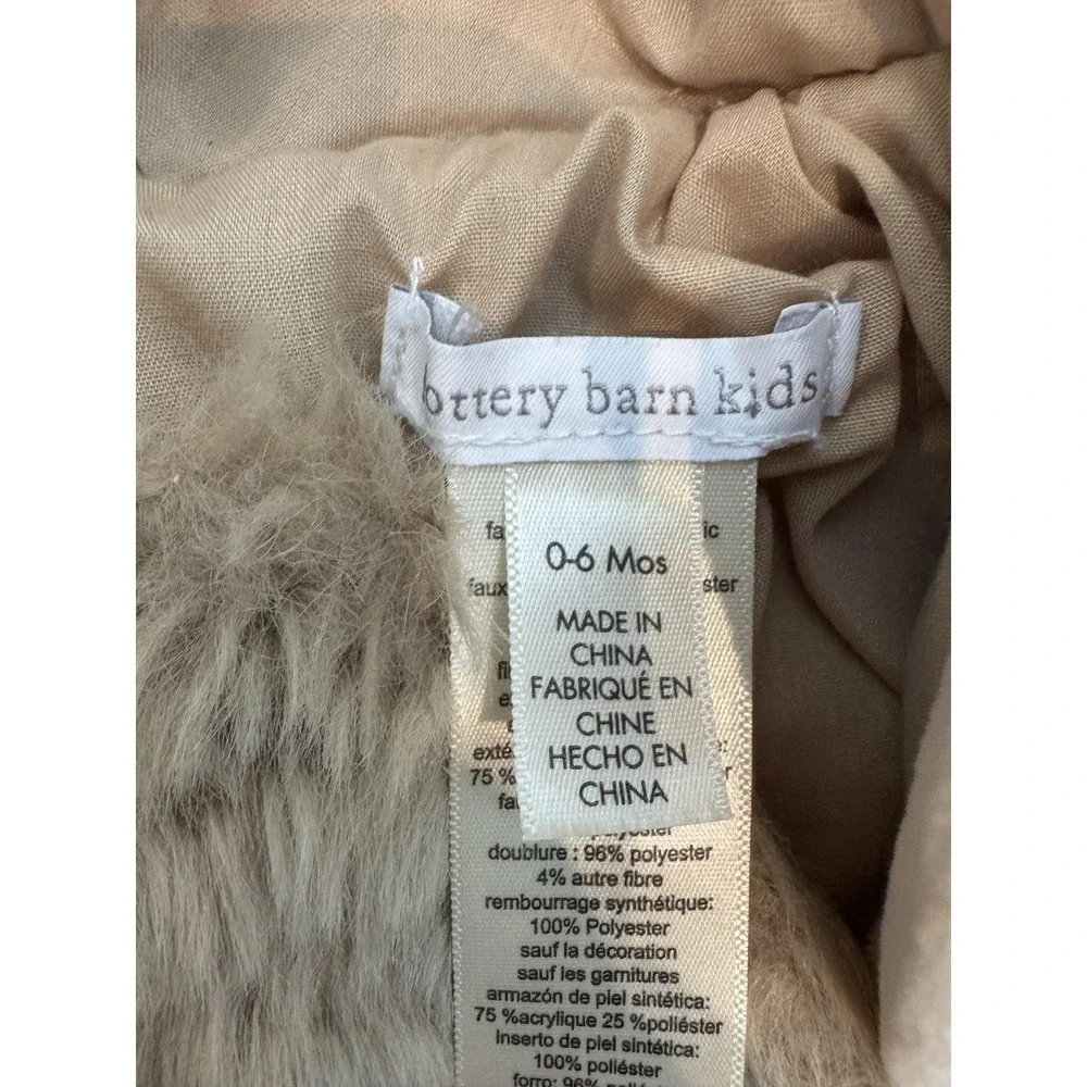 Pottery Barn Kids Puppy Costume Infant 0-6 Months‎ Beige Faux Fur Hooded Snaps - Picture 3 of 8